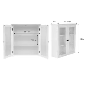 Teamson Home Wall Mounted Bathroom Cabinet with 2 Glass Doors, Bathroom Storage, White