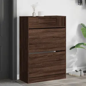 Berkfield Shoe Cabinet with 2 Flip-Drawers Brown Oak 80x34x116 cm