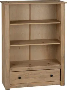 Panama Bookcase 3 Shelf 1 Drawer in Natural Wax Finish