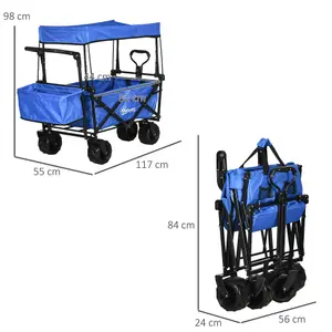 Outsunny Outdoor Push Pull Wagon Stroller Cart w/ Canopy Top Blue