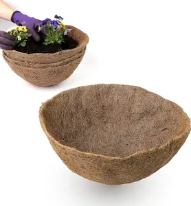 DIVCHI 4Pack Natural Coco Fiber Liners for Round and Trough Hanging Baskets - 14 inch Sizes - Indoor and Outdoor Garden Porch & Ba