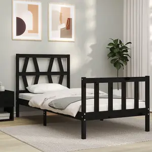 Berkfield Bed Frame with Headboard Black Single Solid Wood