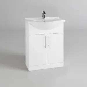 Nes Home NOREWOOD 650MM MODERN WHITE FREESTANDING BATHROOM BASIN VANITY UNIT CABINET