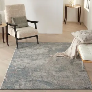 Light Grey Blue Rustic Textures Luxurious Modern Abstract Bedroom & Living Room Rug -160cm X 221cm