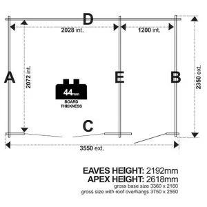 12ft x 8ft (3.65m x 2.43m) Storage 44mm Wooden Log Cabin (19mm Tongue and Groove Floor and Roof) (12 x 8) (12x8)