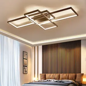 Black Frame Modern Rectangular LED Semi Flush Ceiling Light Fixture 110cm Dimmable with Remote