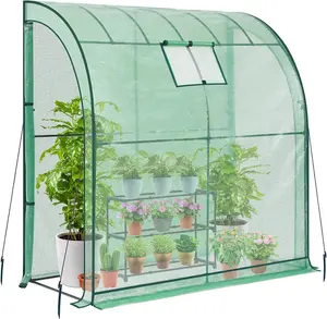 Walk-In Lean-to Wall Greenhouse - Heavy Duty Garden Plant Grow House with 2 Zippered Roll-Up Doors