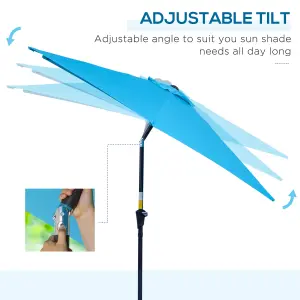 Outsunny Patio Umbrella Parasol Sun Shade Garden Aluminium Blue 2.7M