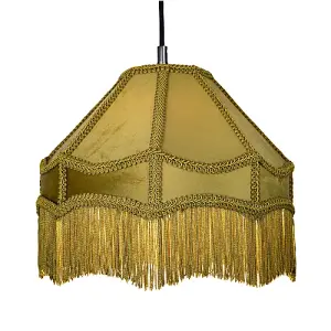 Traditional Victorian Empire Lamp Shade in Olive Green Velvet with Long Tassels