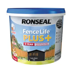 Ronseal Fence Life Plus Tudor black oak Matt Exterior Wood paint, 9L Tub