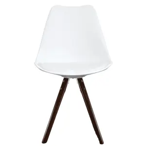 Soho White Plastic Dining Chair with Pyramid Dark Wood Legs