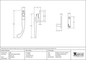 From The Anvil Polished Brass Night-Vent Locking Peardrop Fastener - LH