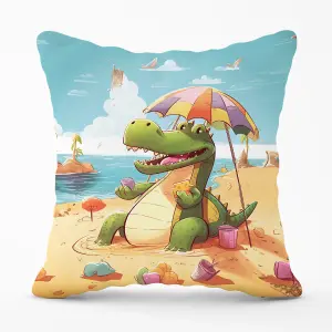 A Crocodile On A Beach Holiday Outdoor Cushion 45cm x 45cm