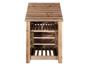 Slatted wooden log store with kindling shelf  W-79cm, H-126cm, D-88cm - brown finish