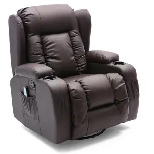 Caesar Bonded Leather Manual Recliner Armchair with Rocking Swivel Heat and Massage (Brown)