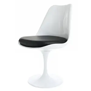 Tulip Set - White Medium Circular Table and Two Chairs with PU Cushion Black