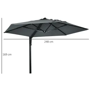 Outsunny Wall-Mounted Parasol Patio Umbrella with Hand to Push System Dark Grey