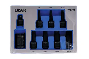 Laser Tools 7979 9pc Dual Drive Spline Impact Bit Socket Set