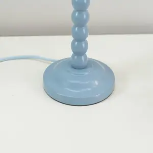 ValueLights Bobbles Powder Blue Bobbin Table Lamp with Blue Pleated Shade