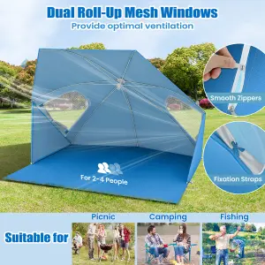 Costway Convertible Beach Tent 2-In-1 Sun Umbrella Beach Shade Shelter 2-4People