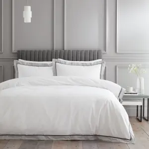 Bianca Mayfair 200 Thread Count Cotton Duvet Cover Set with Pillowcase White / Silver Grey