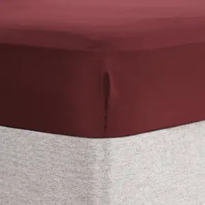 Brentfords Plain Dyed Fitted Bed Sheets Non-Iron, Burgundy - Superking