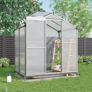 Silver Garden Plants Grow House with Aluminium Frame Large Walk-In Green House with Door and Window Silver 6x4 ft