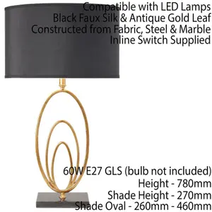 Modern Table Lamp Light Gold Loop Ring & Black Marble Square Base Round Shade