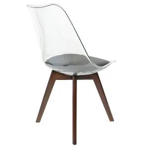 Soho Clear and Black Plastic Dining Chair with Squared Dark Wood Legs