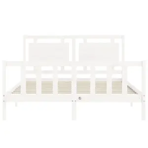 Berkfield Bed Frame with Headboard White King Size Solid Wood