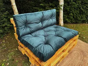 Garden Outdoor Pallet Cushion Set EURO Sofa Teal Green Velvet Tufted Seat Back