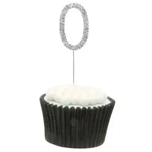 Number 0 Diamante Cake Topper Silver (One Size)