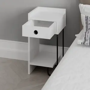 Jan Versatile Modern Bedside Table with Drawer and Open Shelf White / Left Orientation