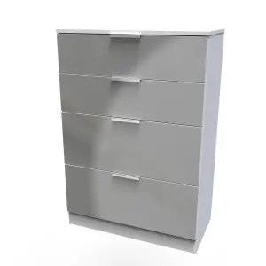 Poole 4 Drawer Deep Chest in Uniform Grey Gloss & White (Ready Assembled)