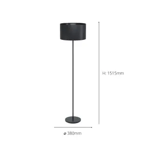 EGLO Maserlo 1 Black Metal And Fabric Floor Lamp, (D) 38cm