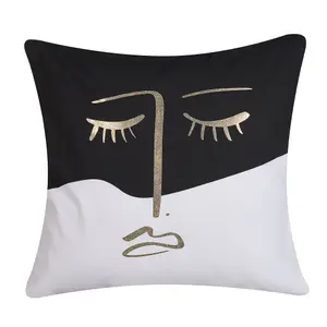 Throw Cushion ABELIA Cotton 45 x 45 cm Abstract Black-White