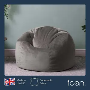 icon Aurora Classic Velvet Bean Bag Chair Charcoal Grey Bean Bags