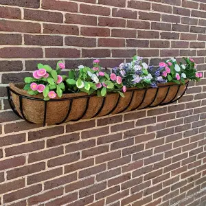 Set of 2 Manor Garden Black Metal Wall Basket Manger Trough Planters (120cm)