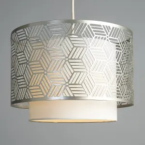 ValueLights Eugene White and Grey Geometric Design Cylinder Ceiling Pendant Light Shade