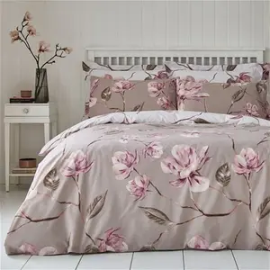 Dunelm Lois Large Floral Duvet Cover And Pillowcase Set, Floral, Size: King, Pink, Polycotton