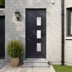 Fortia Kilifi Frosted Glazed Antracite LH External Front Door set, (H)2085mm (W)840mm