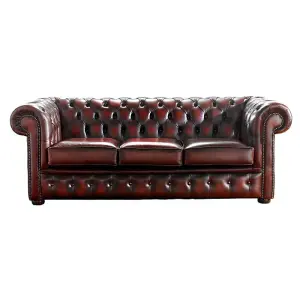 Chesterfield 3 Seater Antique Oxblood Red Leather Sofa Bespoke In Classic Style