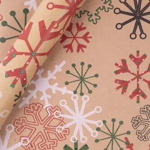 Eco Craft Christmas Wrapping Paper Brown 21 Metres Gift Wrap Assorted Designs 6 Rolls Festive Presents Recyclable