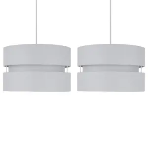 First Choice Lighting Pair of Light Grey Layered Easy Fit Light Shades