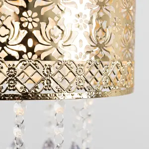 ValueLights Enna Modern Intricate Pattern Gold Ceiling Pendant Light Shade with Jewel Droplets