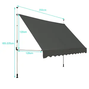 Costway 3.5M Telescopic Canopy Retractable Adjustable Outdoor Clamp Awning Sun Shelter