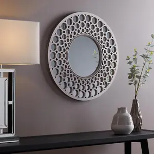 63cm Silver Round Designer Wall Mirror Decoration Art Piece