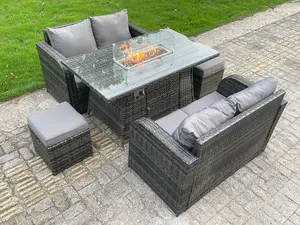 Fiji Outdoor Rattan Garden Furniture Set With Fire Pit