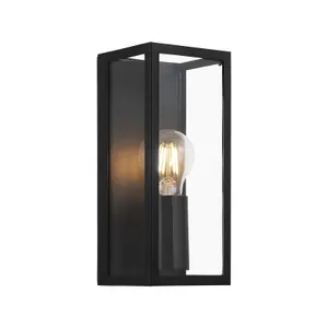 Wall Light Colour Black Shade Clear Glass Metal Box Frame Bulb E27 1x60W