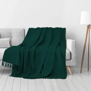 EHC Waffle Cotton Woven King Size Sofa Throw 3 Seater Sofa/ Chair/ Double Bed, 225 x 250 cm, Dark Green